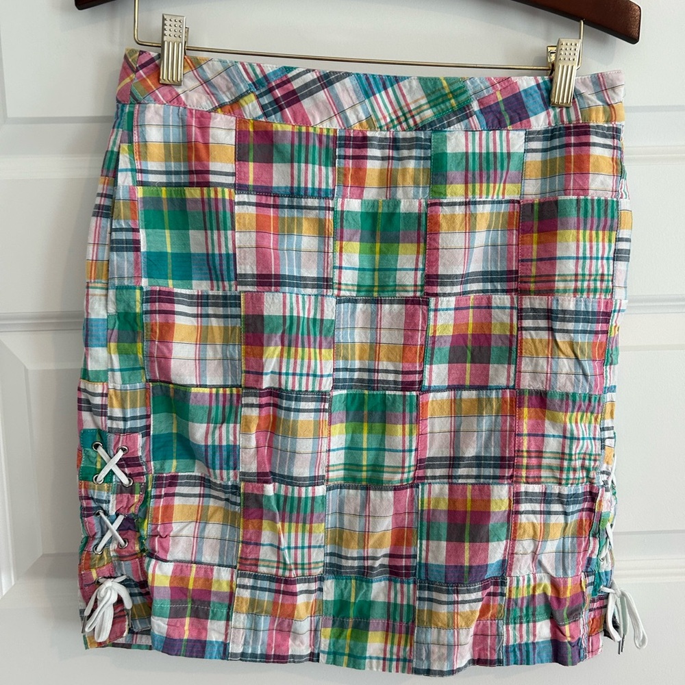 Talbots Madras Skirt White Red Multi Size 6P